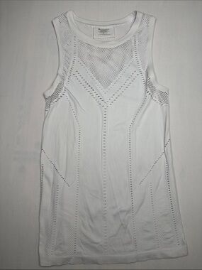 Athleta White Sleeveless Knit Tank with Textured Eyelet Detailing